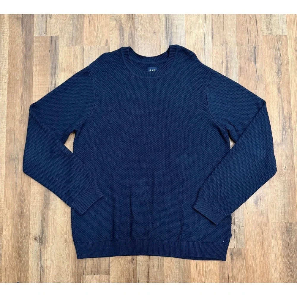 GAP‎ Navy Textured Knit Sweater Crewneck Cotton Blend Size L